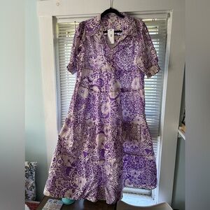 Women’s Umgee Purple and Cream Floral Maxi Dress - NWT - 100% Cotton - Size L